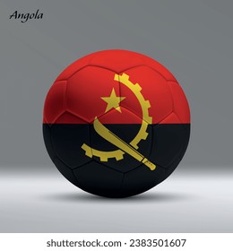 3d realistic soccer ball iwith flag of Angola on studio background, Football banner template