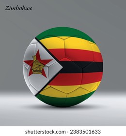 3d realistic soccer ball iwith flag of Zimbabwe on studio background, Football banner template