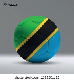 3d realistic soccer ball iwith flag of Tanzania on studio background, Football banner template
