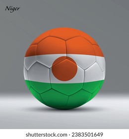 3d realistic soccer ball iwith flag of Niger on studio background, Football banner template