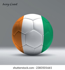 3d realistic soccer ball iwith flag of Ivory Coast on studio background, Football banner template