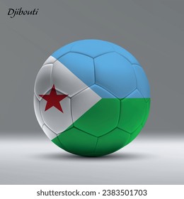 3d realistic soccer ball iwith flag of Djibouti on studio background, Football banner template