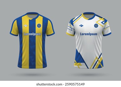 3d realistic soccer home and away jersey in Rosario Central style, football kit template 2025