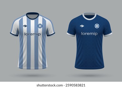 3d realistic soccer home and away jersey in Racing Club style, football kit template 2025