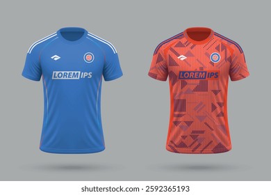 3d realistic soccer home and away jersey in Universidad de Chile style, football kit template 2025