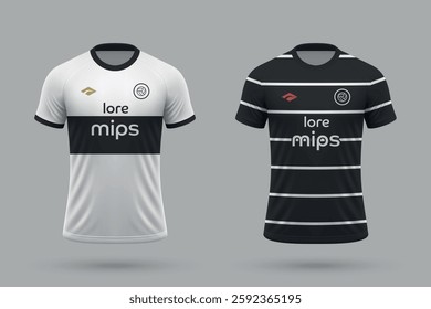 3d realistic soccer home and away jersey in Club Olimpia style, football kit template 2025