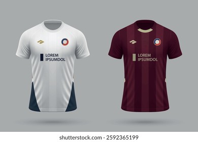 3d realistic soccer home and away jersey in LDU Quito style, football kit template 2025