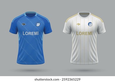 3d realistic soccer home and away jersey in Millonarios style, football kit template 2025