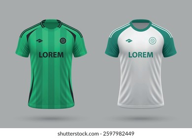 3d realistic soccer home and away jersey in Austin style, football kit template 2025