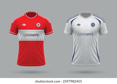3d realistic soccer home and away jersey in Chicago Fire style, football kit template 2025