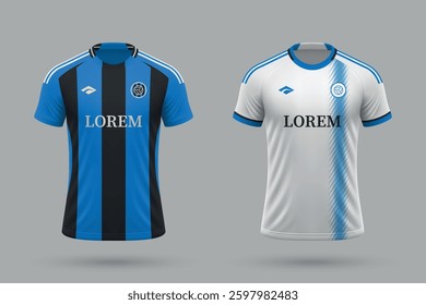 3d realistic soccer home and away jersey in Montreal style, football kit template 2025
