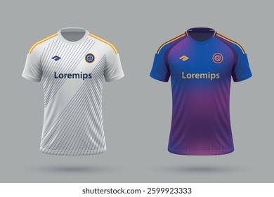 3d realistic soccer home and away jersey in LA Galaxy style, football kit template 2025