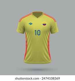 3d realistic soccer home jersey Colombia national team, shirt template for football kit 2024