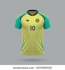 3d realistic soccer home jersey Jamaica national team, shirt template for football kit 2024