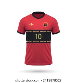 3d realistic soccer jersey Angola national team, shirt template for football kit 2024