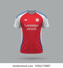 3d realistic soccer jersey in Arsenal style, football shirt template 2024