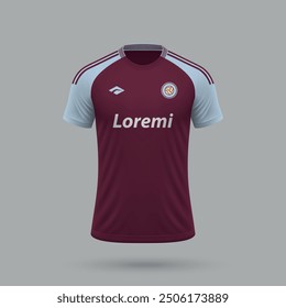 3d realistic soccer jersey in Aston Villa style, football shirt template 2024