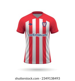 3d realistic soccer jersey in Atletico style, shirt template for football kit 2023