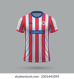 3d realistic soccer jersey in Atletico style, football shirt template 2024