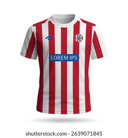 3d realistic soccer jersey in Atletico Madrid style, football club shirt template 2025