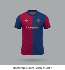 3d realistic soccer jersey in Barcelona style, football shirt template 2024