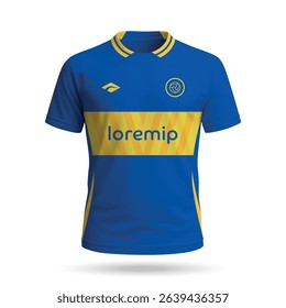 3d realistic soccer jersey in Boca Juniors style, football club shirt template 2025