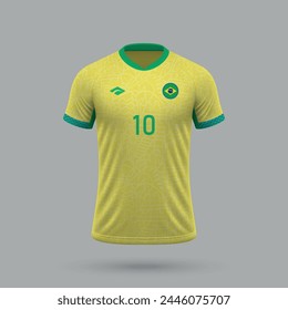 3d realistic soccer jersey Brazil national team, shirt template for football kit 2024