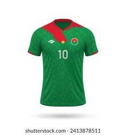 3d realistic soccer jersey Burkina Faso national team, shirt template for football kit 2024