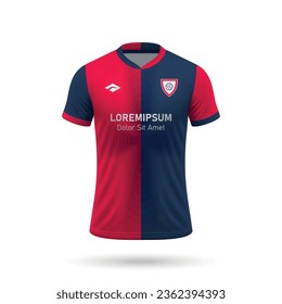 3d realistic soccer jersey in Cagliari style, shirt template for football kit 2023