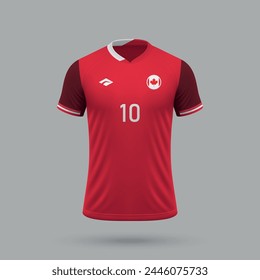 3d realistic soccer jersey Canada national team, shirt template for football kit 2024