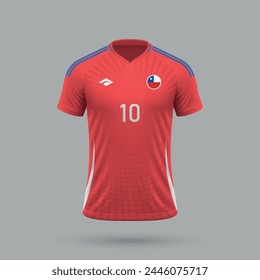 Camiseta de fútbol realista 3d de la selección de Chile, Plantilla de camiseta para el kit de fútbol 2024