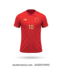 3d realistic soccer jersey China national team, shirt template for football kit 2024