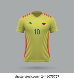 Camiseta de fútbol realista 3d de la selección de Colombia, Plantilla de camiseta para el kit de fútbol 2024