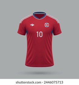 3d realistic soccer jersey Costa Rica national team, shirt template for football kit 2024