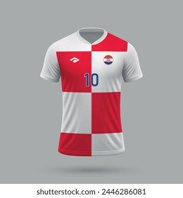 3d realistic soccer jersey Croatia national team, shirt template for football kit 2024