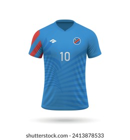 3d realistic soccer jersey DR Congo national team, shirt template for football kit 2024