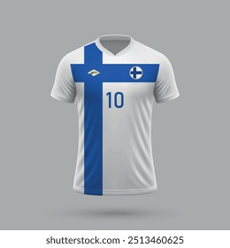 3d realista camiseta de fútbol de la selección de Finlandia, Plantilla de la camiseta para la equipación de fútbol 2024