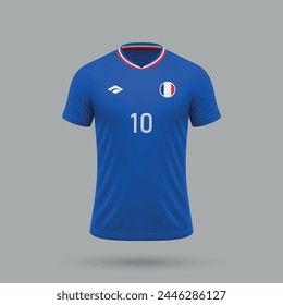 3d realistic soccer jersey France national team, shirt template for football kit 2024