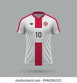 3d camiseta de fútbol realista de la selección de Georgia, Plantilla de la camisa para el kit de fútbol 2024