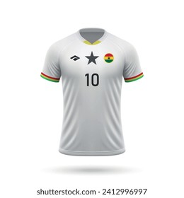 3d realistic soccer jersey Ghana national team, shirt template for football kit 2024