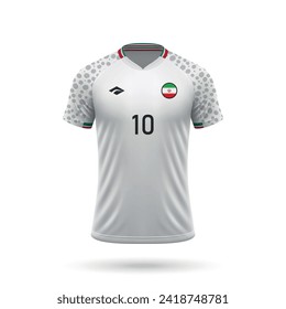 3d realistische Fußballjersey Iran Nationalmannschaft, Shirt-Vorlage für Fußballkit 2024