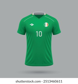 3d realistisches Fußball-Trikot Irland Nationalmannschaft, Hemd Vorlage für Fußball-Kit 2024