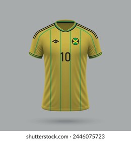 3d realistic soccer jersey Jamaica national team, shirt template for football kit 2024