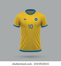 3d realístico futebol jersey Seleção de Cazaquistão, modelo de camisa para o kit de futebol 2024