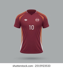 3D realistisches Fußballtrikot Lettland Nationalmannschaft, Hemd Vorlage für Fußball-Kit 2024