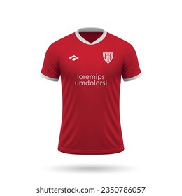 3d realistic soccer jersey in Liverpool style, shirt template for football kit 2023