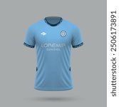 3d realistic soccer jersey in Manchester City style, football shirt template 2024