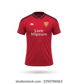 3d realistic soccer jersey in Manchester United style, shirt template for football kit 2023
