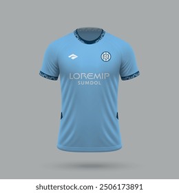 3d realistic soccer jersey in Manchester City style, football shirt template 2024