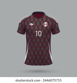 3d camiseta de fútbol realista selección de México, Plantilla de la camiseta para el kit de fútbol 2024